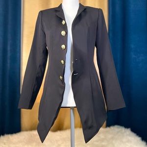Women’s Black Blazer, with gold buttons. Size small.